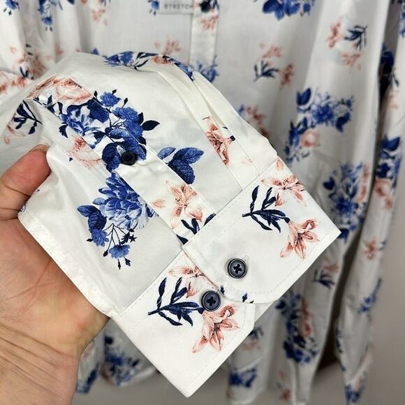 Johnny Bigg Men's Big & Tall William Floral Stretch Button Up Shirt in Pink 4XL - Picture 3 of 6